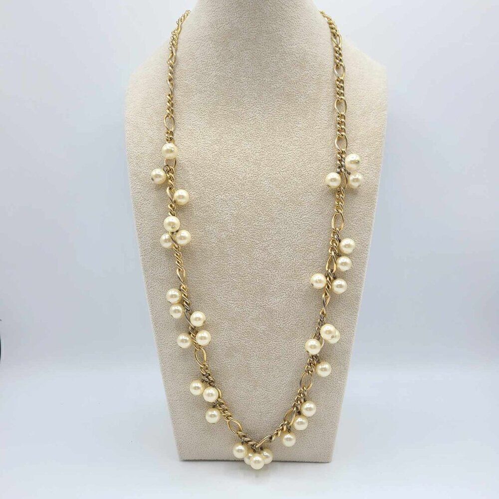 J Crew Gold Tone Faux Pearl Station Necklace